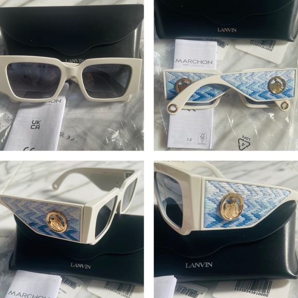 LANVIN RECTANGULAR FASHION FORWARD SUNGLASSES WITH WOVEN FABRIC ARMS,M&D IN GOLD - Picture 13 of 16